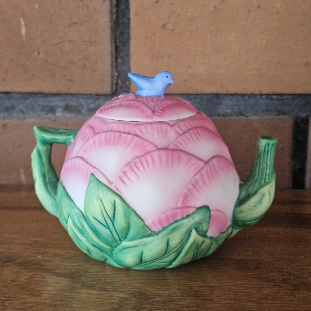 Avon Collectibles 1995 Cabbage Teapot Trinket Box 2.25" Tall